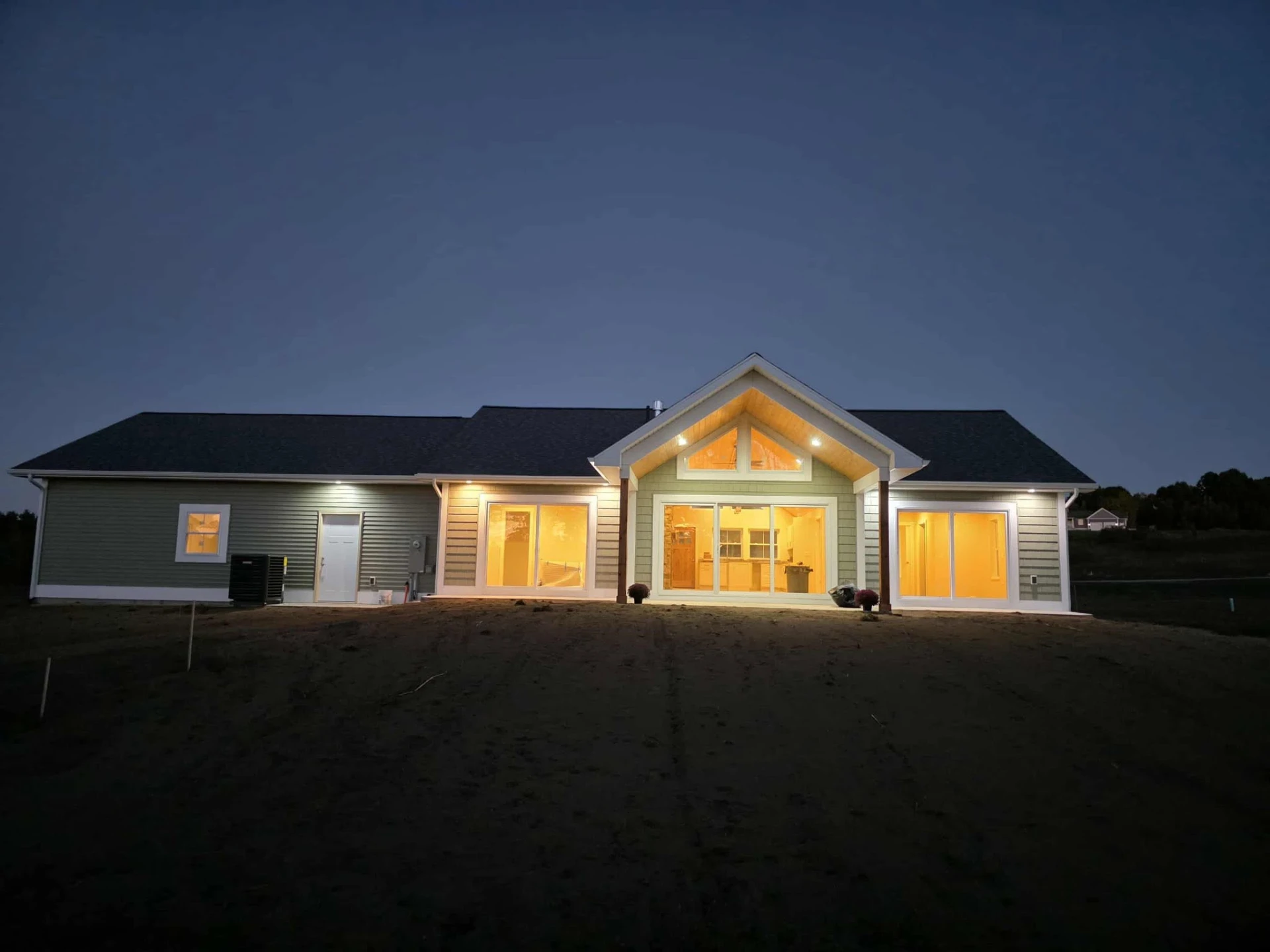Rear home exterior illuminated after electrical installation